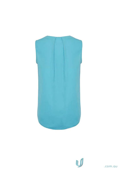 Turquoise womens Estelle Pleat Blouse from Biz Collection, sleeveless and stylish