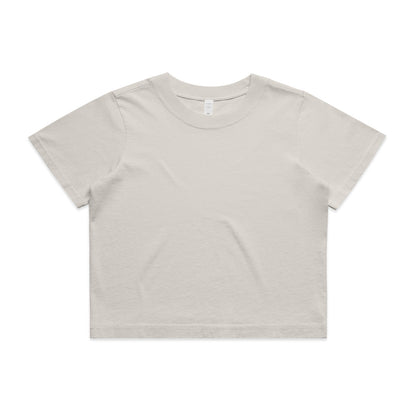Women’s Faded Crop Tee: white short-sleeve round neck crop tee