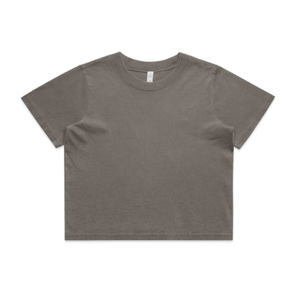Women’s faded crop tee in charcoal gray, cropped short sleeves crew neck