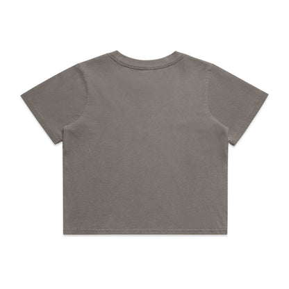 Women’s gray short-sleeve faded crop tee with crew neck