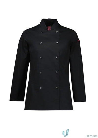 Womens Gusto Long Sleeve Chef Jacket with black double-breasted design perfect for chefs