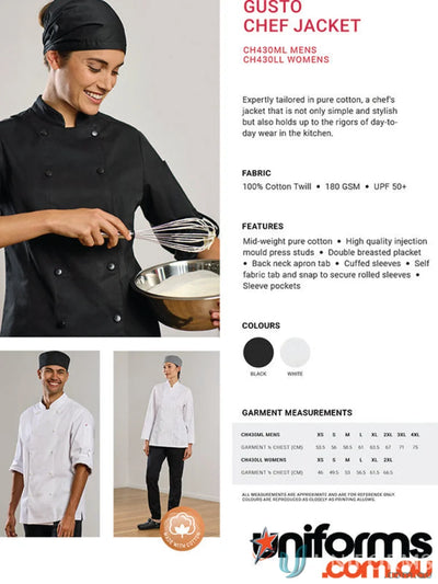 Women’s Gusto Long Sleeve Chef Jacket perfect for stylish chefs and kitchen pros