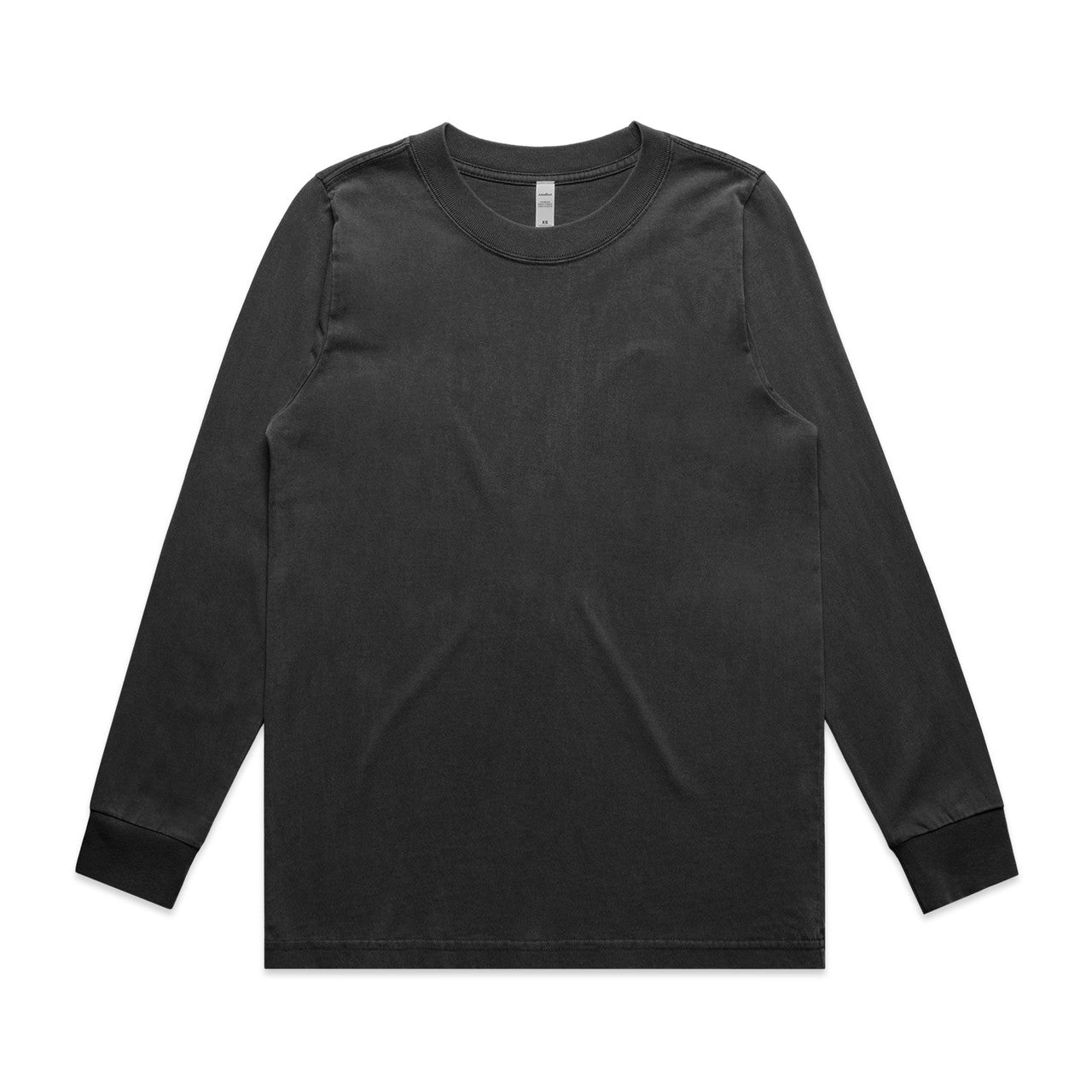 Black faded long sleeve tee for women, cotton with ribbed cuffs