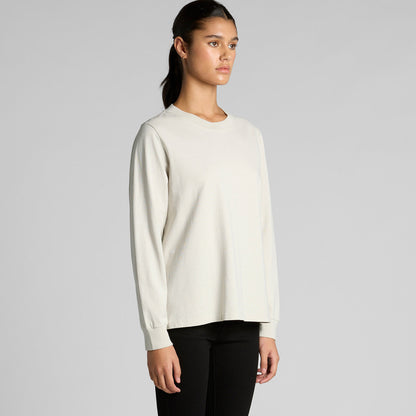Cream faded long sleeve tee with relaxed fit and ribbed cuffs