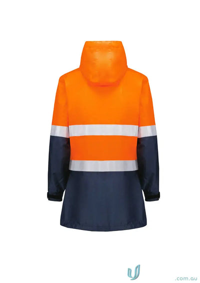 Orange and navy womens Hi Vis Ultralite Waterproof Jacket with breathable mesh lining