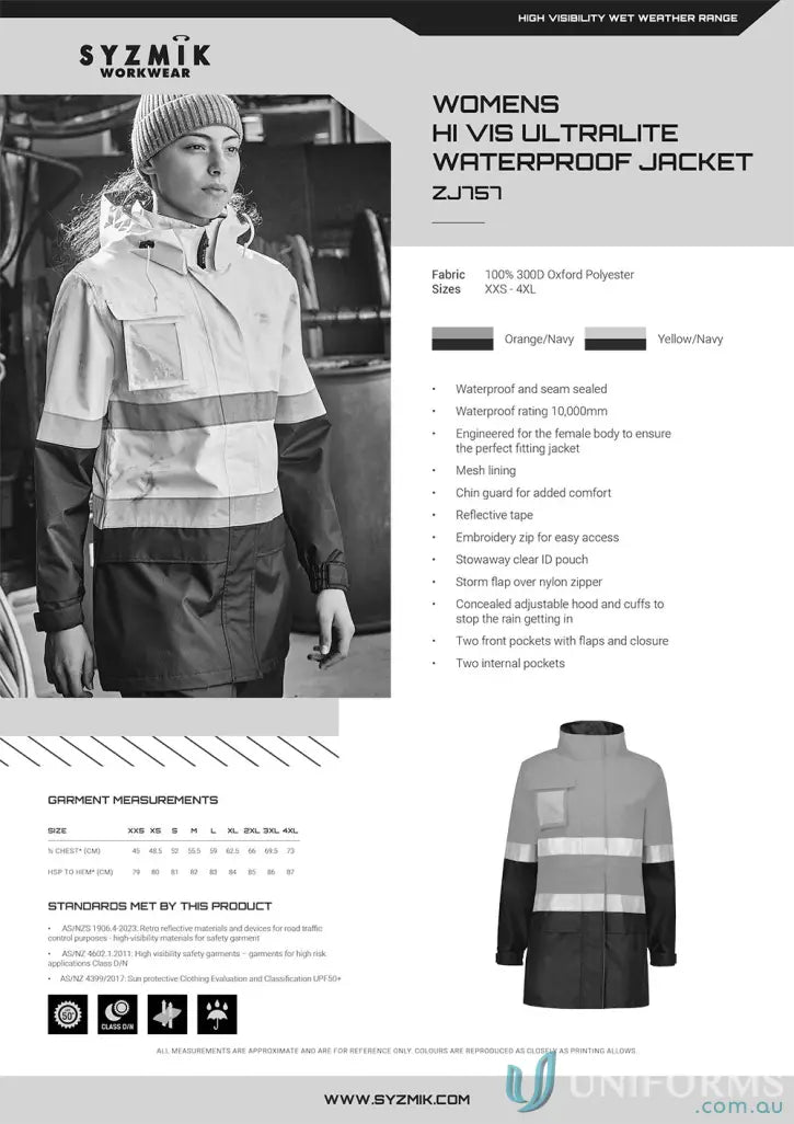 Women’s hi-vis ultralite waterproof jacket with 000mm waterproof rating and breathable mesh lining