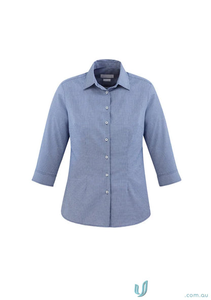 Womens Jagger blue button-down shirt made of micro houndstooth fabric polyester blend