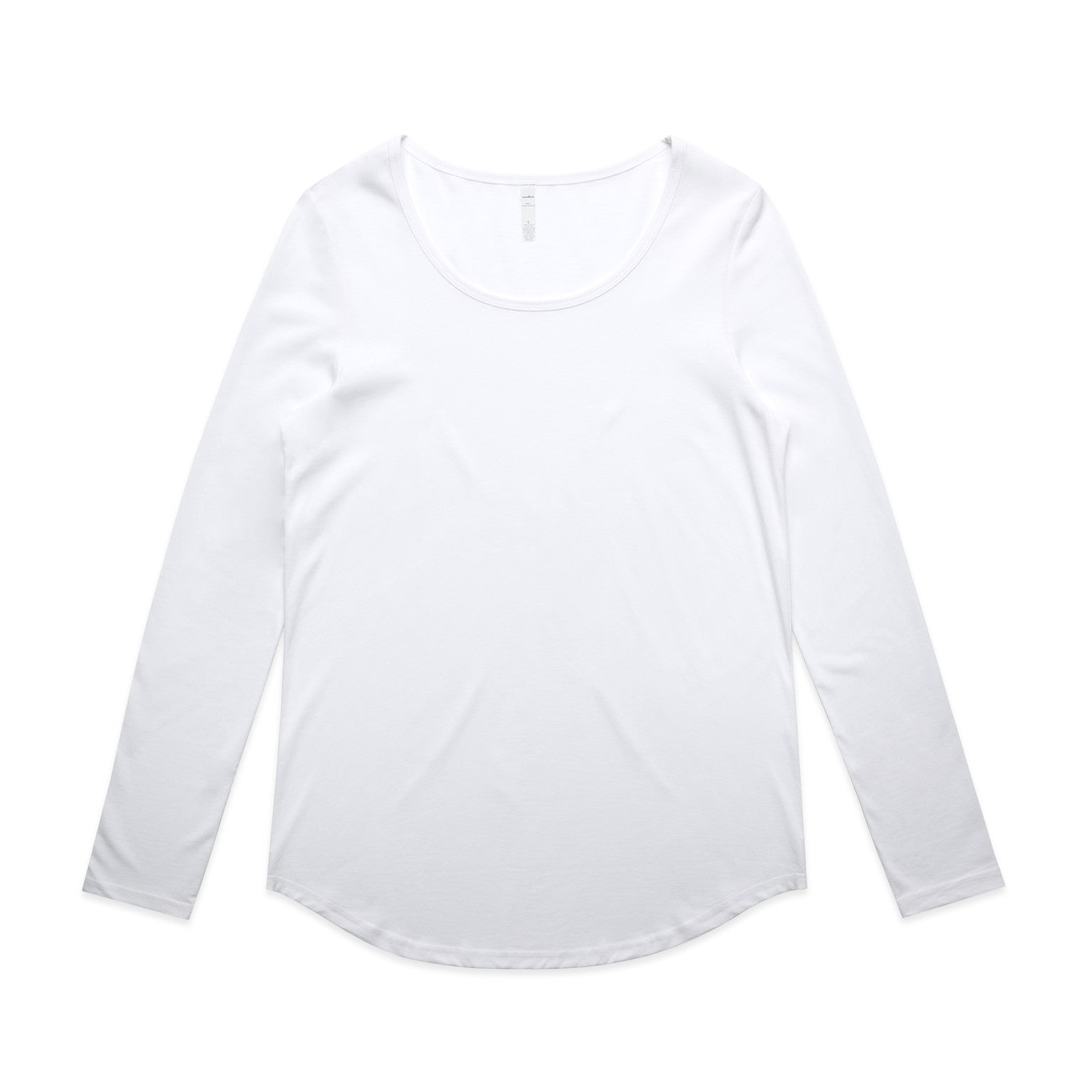 White lightweight scoop neck long sleeve tee for women