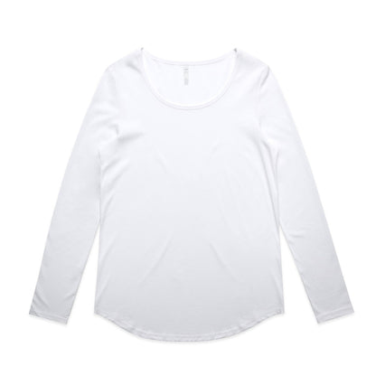 White lightweight scoop neck long sleeve tee for women