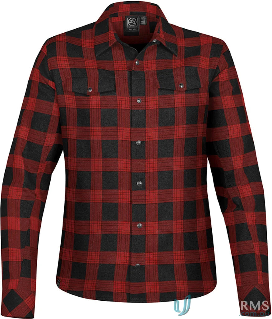 Womens Logan Snap Front Shirt with chest pockets, snap closures, red and black buffalo plaid