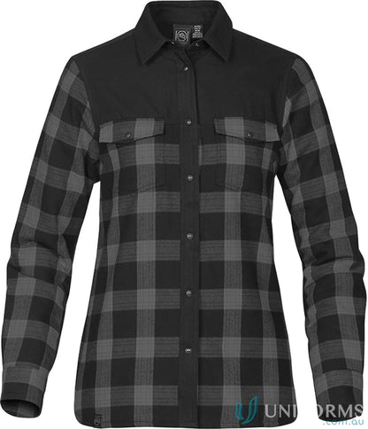 Women’s Logan Thermal Shirt with plaid pattern and snap closures, perfect for uniforms
