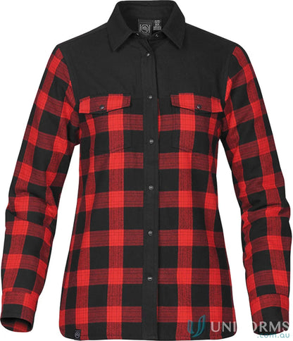Womens Logan Thermal Shirt with buffalo plaid and snap closures, perfect for uniforms