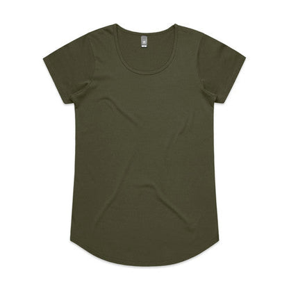 Olive green t-shirt with a scoop neckline and short sleeves, made of cotton.