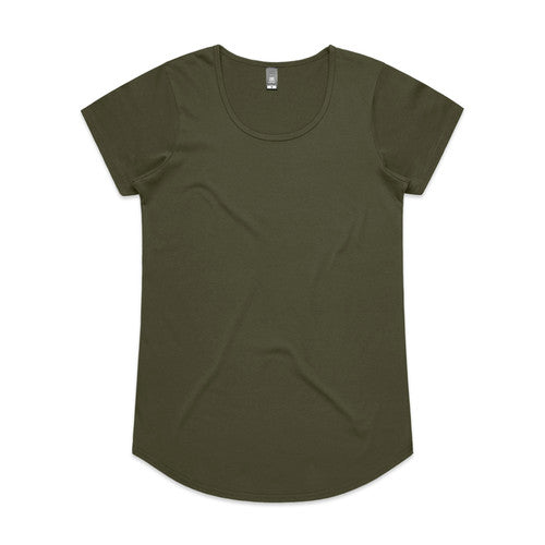 Olive green t-shirt with a scoop neckline and short sleeves, made of cotton.