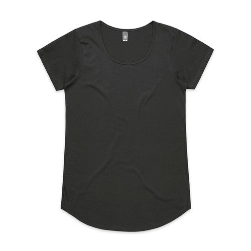 Black scoop neck t-shirt with short sleeves and a relaxed fit.
