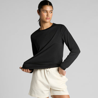 Women’s Maple Active long sleeve tee in black cotton jersey with ribbed cuffs