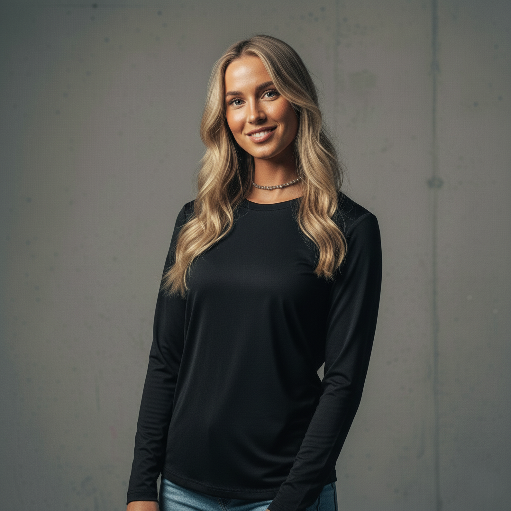 Women’s Maple Active long sleeve tee in black with subtle sheen