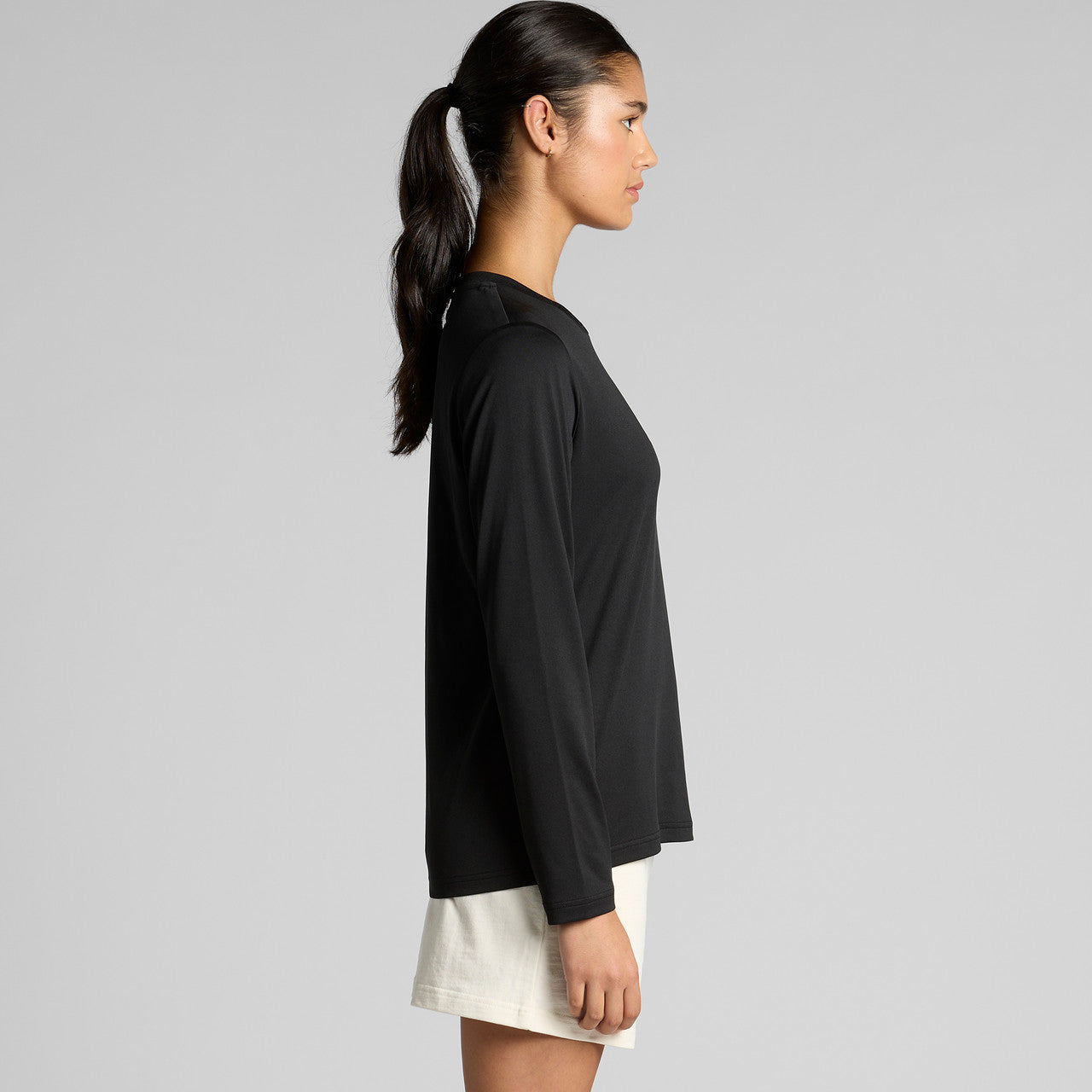 Womens Maple Active black long sleeve tee with ribbed cuffs