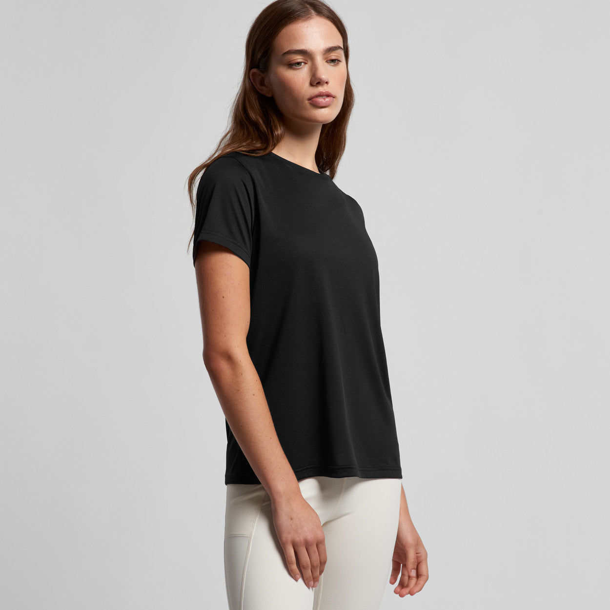 Women’s Maple Active Tee: black short-sleeve cotton crew neck