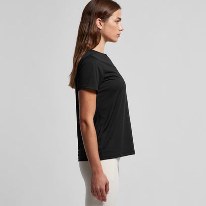 Women’s Maple Active Tee: black cotton short-sleeve with ribbed trim