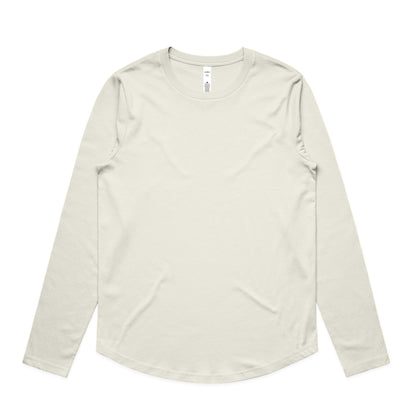 Cream-colored Women’s Maple Curve long sleeve tee, relaxed fit