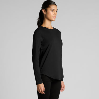 Women’s Maple Curve long sleeve tee in soft black cotton