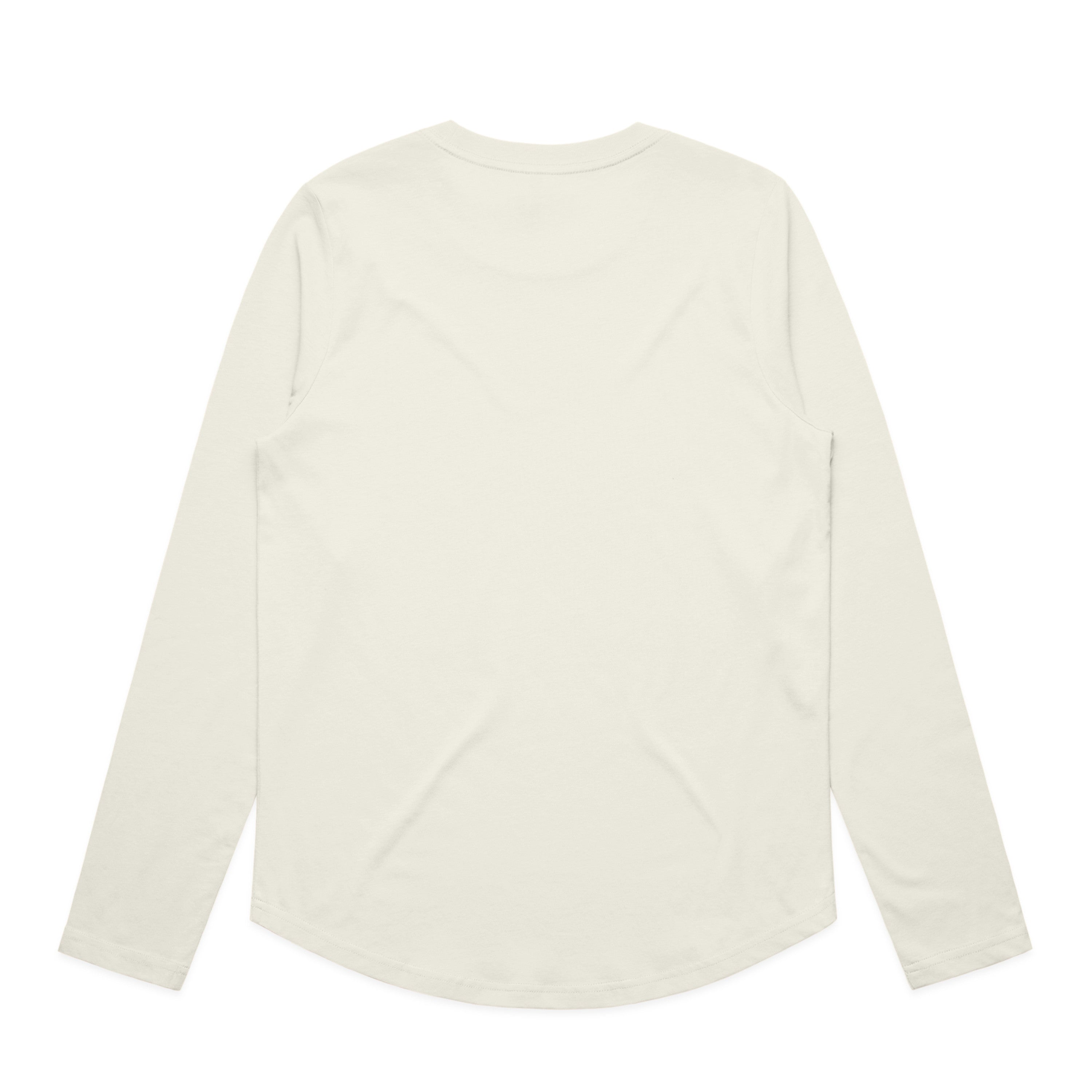 Cream-colored Women’s Maple Curve long sleeve tee with relaxed fit and ribbed cuffs