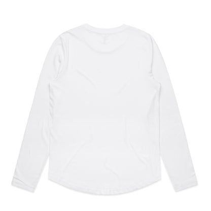 Women’s Maple Curve long sleeve tee in white with relaxed fit