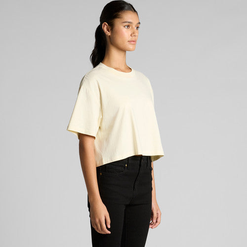 Cream womens Martina Crop Tee with short sleeves and black pants