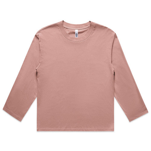 Dusty rose long-sleeved t-shirt with a crew neck and relaxed fit, made of soft cotton.