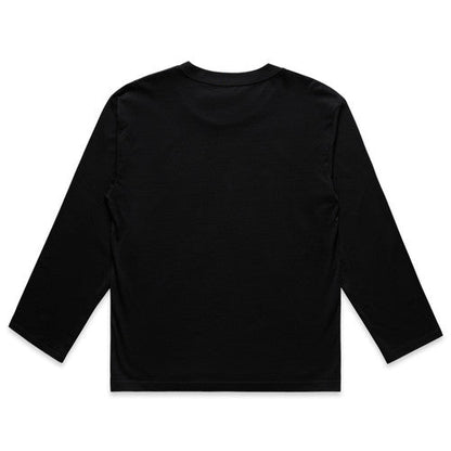 Black long-sleeved t-shirt with a crew neck and ribbed cuffs, made of cotton.