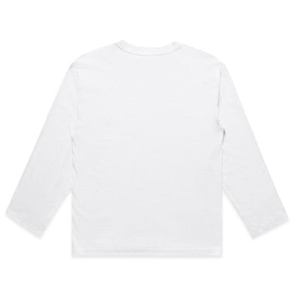 White long-sleeved t-shirt with a crew neck and plain design.