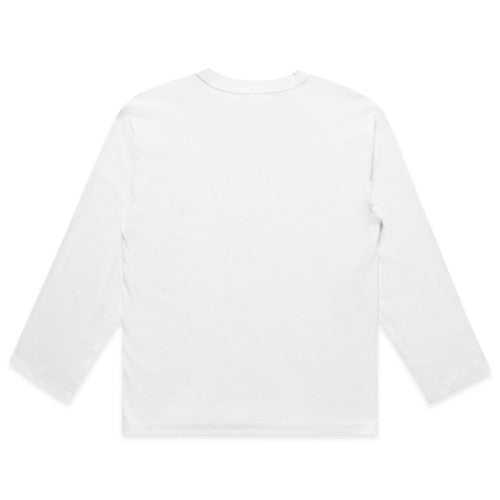 White long-sleeved t-shirt with a crew neck and plain design.