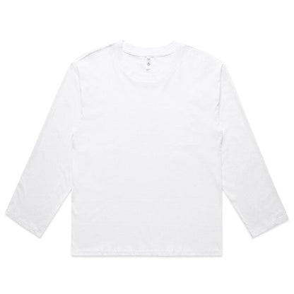 White long-sleeved t-shirt with a crew neck and ribbed cuffs.