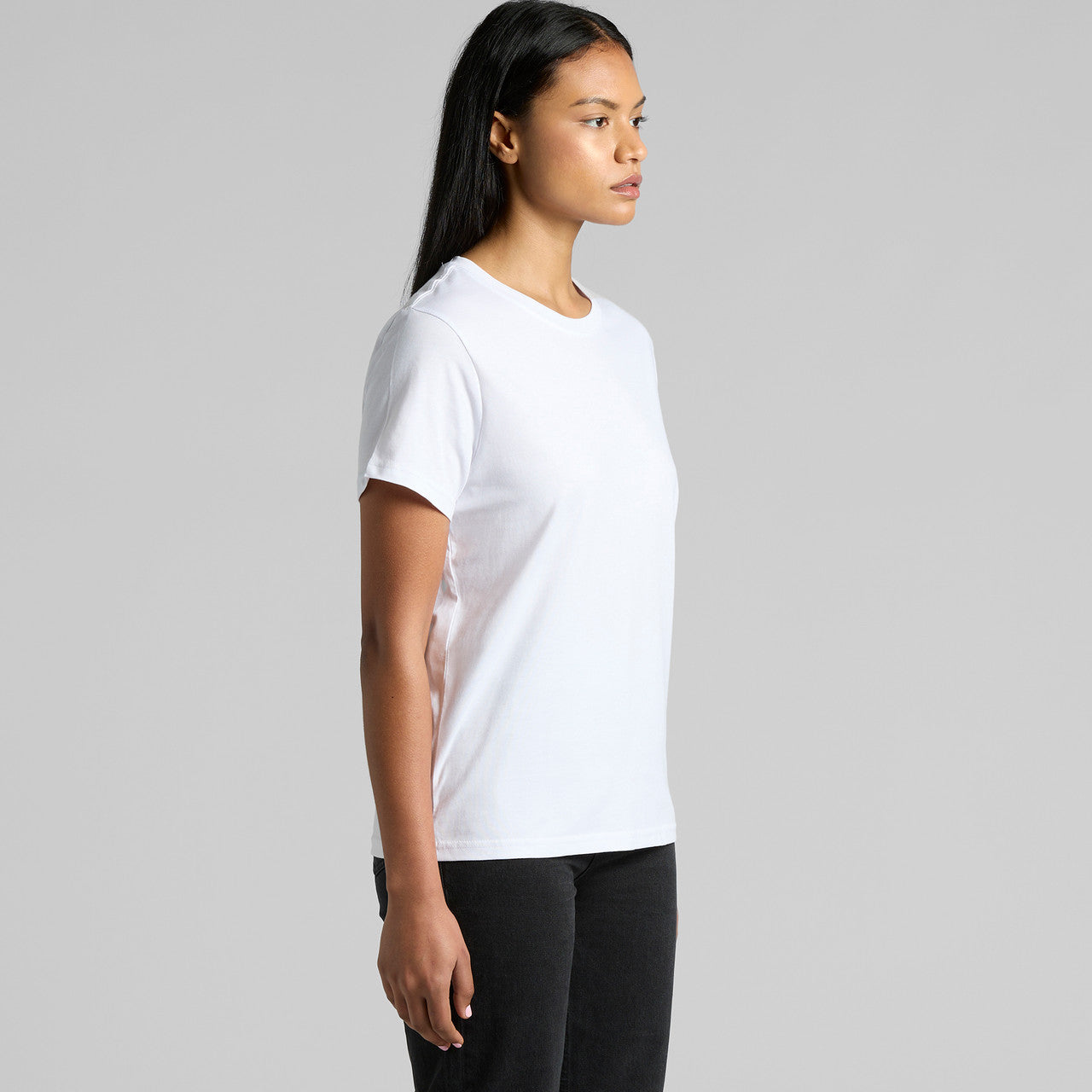 Womens organic maple tee in white cotton with short sleeves and ribbed cuffs