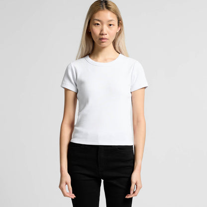 Women’s organic rib knit tee, white cotton short sleeve crew neck