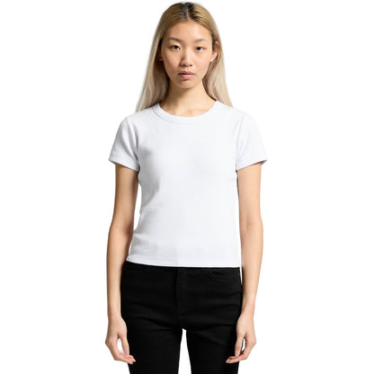 Women’s organic rib knit tee in white crew neck with short sleeves