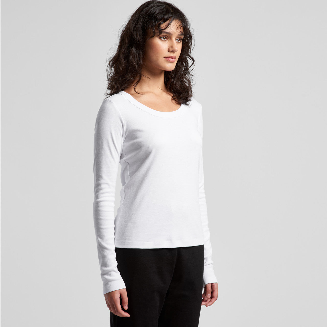 Women’s Organic Ribbed Long Sleeve Tee in soft white cotton