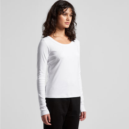 Women’s Organic Ribbed Long Sleeve Tee in soft white cotton