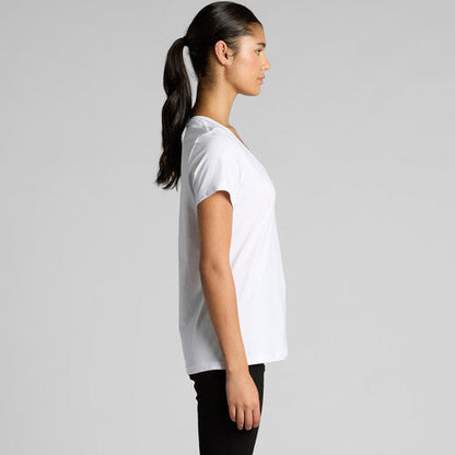 Womens premium soft v-neck tee with black leggings and ponytail for everyday comfort