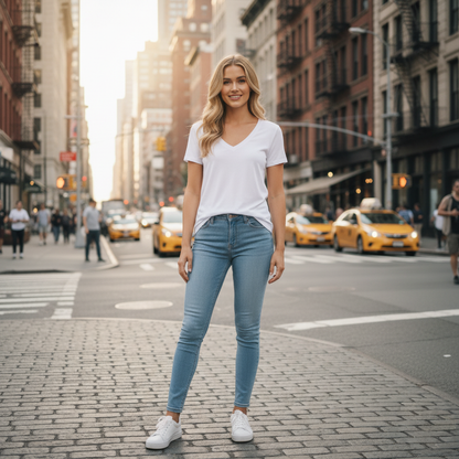 Women’s premium v-neck tee in slim fit white for everyday comfort