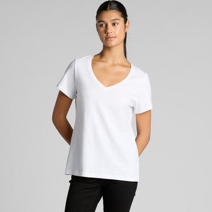Women’s premium soft v-neck tee in white with short sleeves and pocket