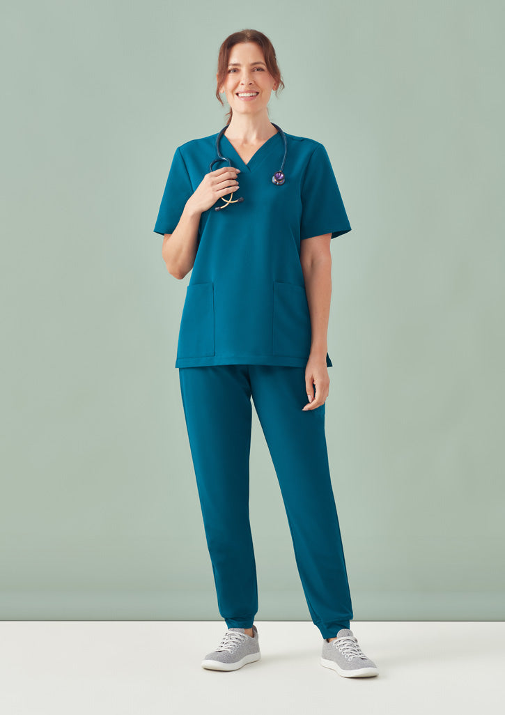 Teal womens pulse jogger scrub pant set with v-neck top