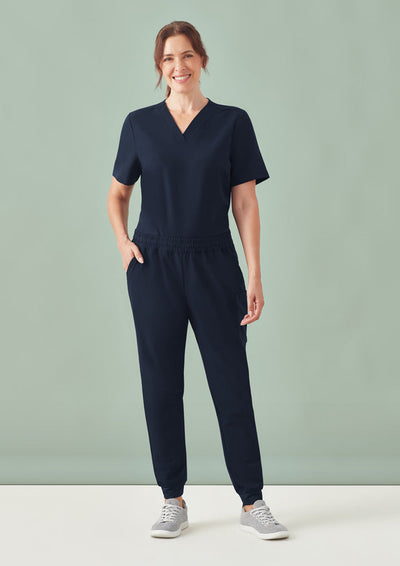 Navy womens pulse jogger scrub pant with elastic waist and pockets