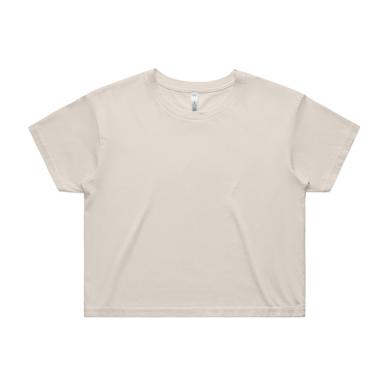 Beige relaxed fit crop tee with keyhole neckline and short sleeves