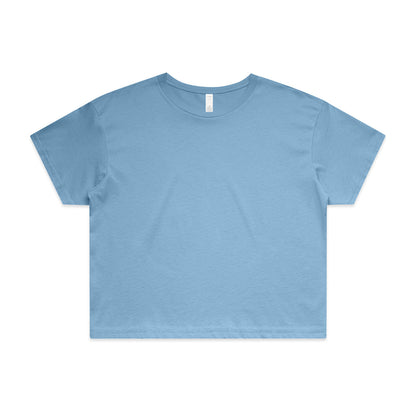 Light blue relaxed fit crop tee for women, short sleeves and round neck