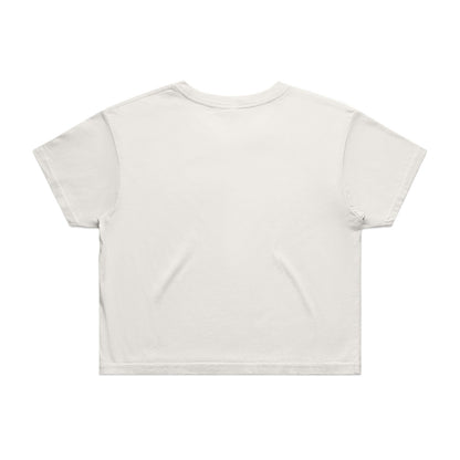 White relaxed fit crop tee, short sleeves, round neckline