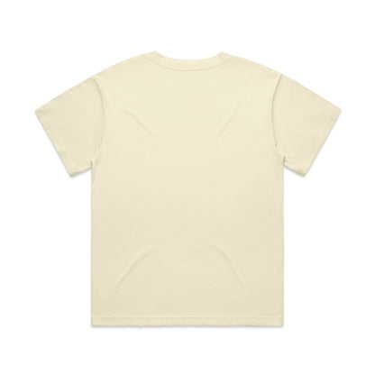 Cream-colored women’s relaxed fit t-shirt with ribbed crew neck