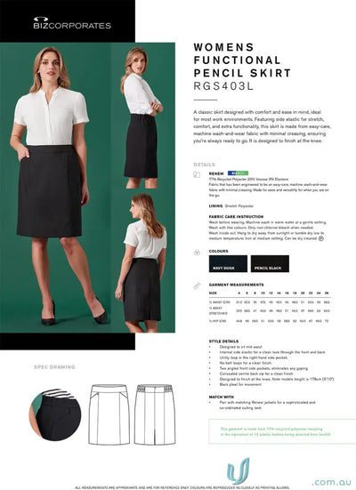 Women’s Renew Functional Pencil Skirt in navy or black with pockets for day-long comfort