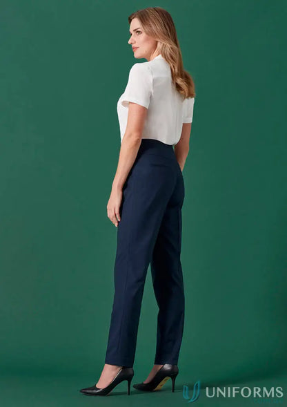 Womens Renew Mid-Waist Slim Leg Pant with professional white blouse and black heels